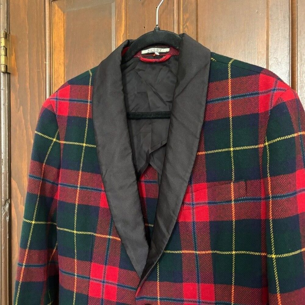 Rugby Ralph Lauren Tartan Plaid Tuxedo Blazer Wool Shawl Collar Size 6 Vintage - Picture 2 of 14